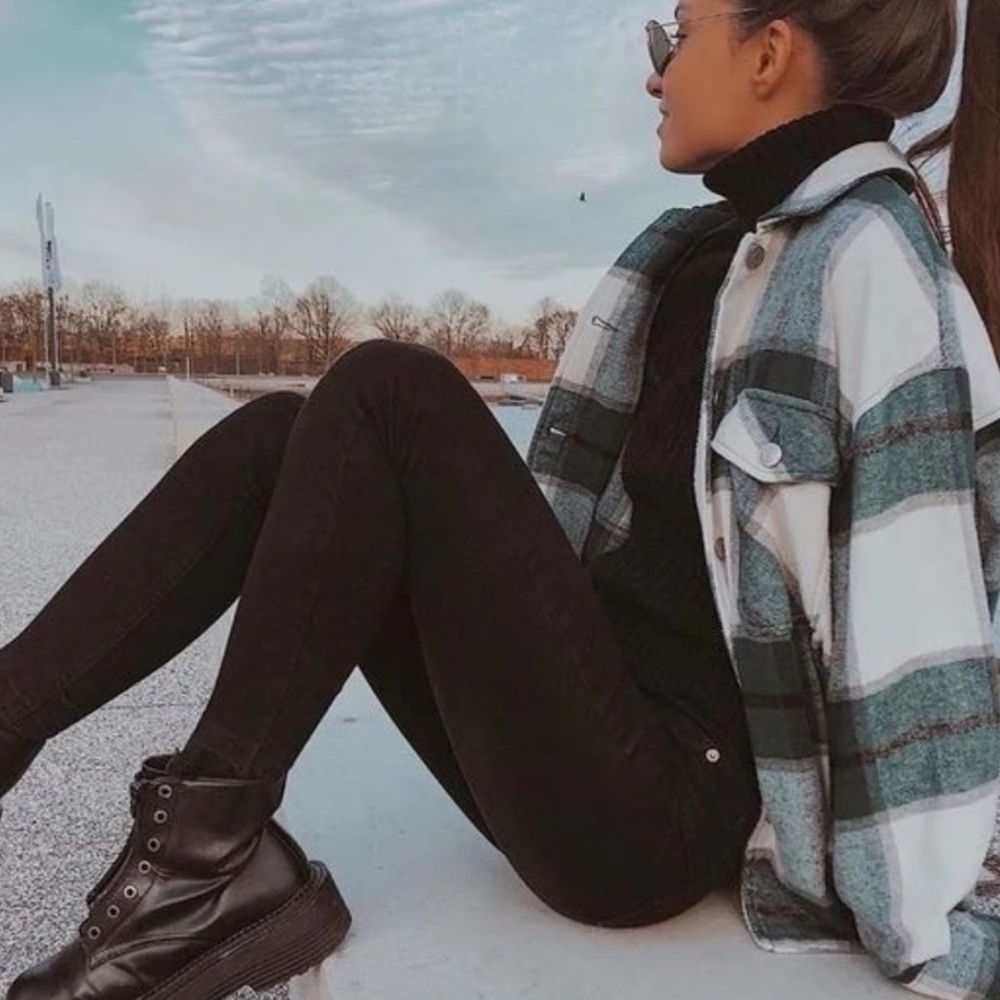 Plaid Stripe Oversized Flannel Shirt Shacket green - Picture 7 of 16